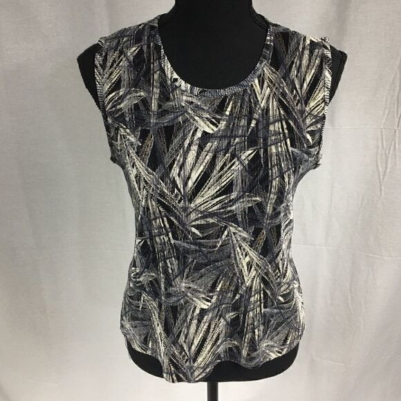 Plisse Medium black beige patterned short sleeve tank top 100% polyester… - Picture 1 of 5